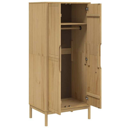 Vrijstaande Kledingkast – Garderobekast – Opbergkast – Kledingopberger – Houten Kast – Massief Grenenhout – Bruin Gewassen Afwerking – Compact 77x53x171 cm