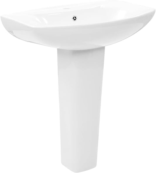 vidaXL Basin On Foot Freestanding 650x520x200mm Ceramic White Bathroom Gutter - QUORE