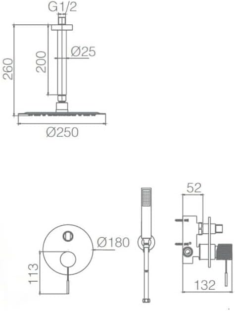 Thermostatische Inbouwdoucheset – Regendouche – Handdouche – Douchekraan – Douchegarnituur – Geborsteld Goud – 25 cm Ronde Douchekop – Zelfreinigend Thermostatisch Systeem