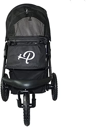 PETIQUE Chinook Zwart | Luxe hondenwandelwagen | Vouwen met één hand | 12" Eva-banden voor en achter voor extra comfort | Reflecterende binding | Houdt huisdier tot 23 kg | Dierendrager