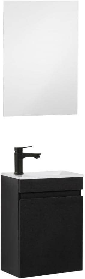 wastafel met onderkast 40 cm voorgemonteerd klein (Zwart, Met spiegel)