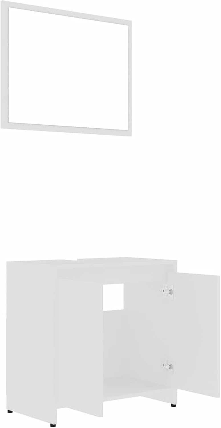 Gecheer 4 Piece Bathroom Furniture Set, Mirror Medium Cabinet Tall Cabinet Under Sink Cabinet, White Chipboard Bathroom Furniture Sets - QUORE