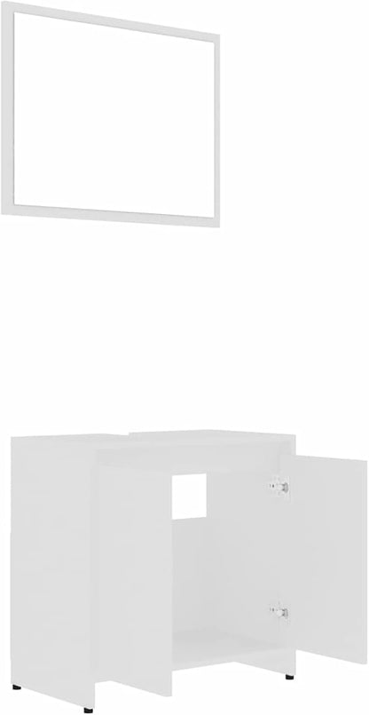 Gecheer 4 Piece Bathroom Furniture Set, Mirror Medium Cabinet Tall Cabinet Under Sink Cabinet, White Chipboard Bathroom Furniture Sets - QUORE