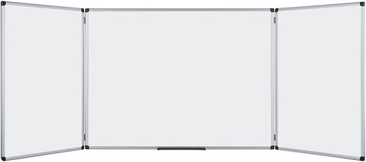 Bi-Office Maya Trio Whiteboards, Magnetisch Oppervlak van Gelakt Staal, Aluminium Omlijsting, Formaat Open 180x60 cm, Geloten 90x60 cm