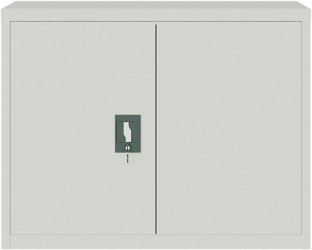 Gecheer Filing cabinet, office cabinet, locker cabinet with 2 doors, office, workplace, metal storage cabinet, light grey, 90x40x70cm, steel - QUORE