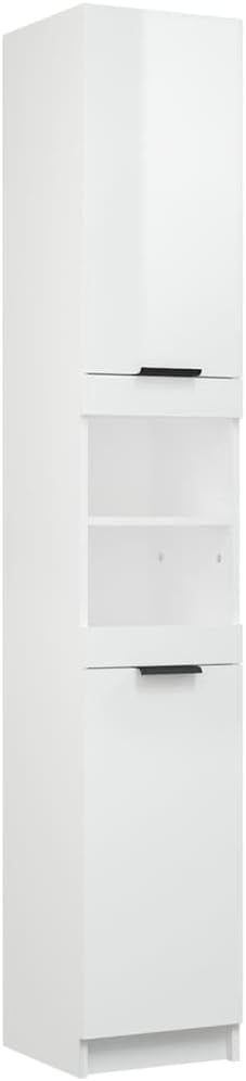 vidaXL Bathroom cabinet 32x34x188.5cm processed wood high gloss white, bathroom cabinet, storage solution, cupboard, bathroom cabinet, high cabinet