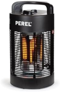 Perel Mobile Patio Heater, 700 W, Carbon with Tilt Protection, 2 Heat Levels, Oscillating, Plens-Proof, Metal, Black - QUORE
