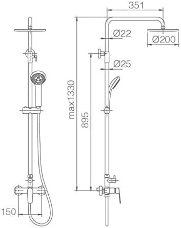 Doucheset – Douchekolom – Regendouche – Handdouche – Douchestang – Verstelbare Hoogte 95-132 cm – Chroom Roestvrij Staal
