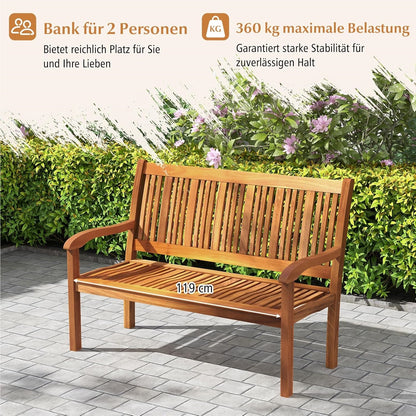 Houten Tuinbank – Buitenbank – Balkonbank – Parkbank – Zithoekbank – Weerbestendig Acaciahout – 320 Kg Draagkracht – 126x63x91 Cm – 2-3 Personen