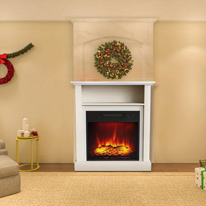 Elektrische Haard – Vrijstaande Haard – Sfeerverwarmer – Vuurtafel – Haardmantel Wit – Realistische 3D Vlammen – Verwarming 2000W Met Timer & Oververhittingsbeveiliging