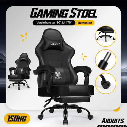 Gaming Chair, Ergonomic, Height-Adjustable, with Footrest, Adjustable Backrest – Ideal for Gaming and Working