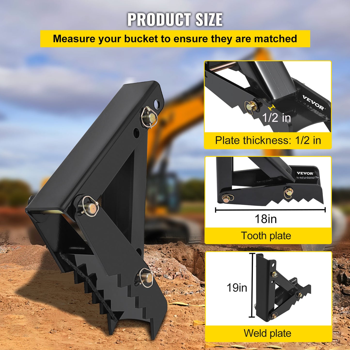 Graafmachine-vinger – Graafmachine-duim – Graafbak-vinger – Minigraver-vinger – Tractor-vinger – Zwart staal – Verstelbaar bolt-on ontwerp – 12,7 mm dik staal