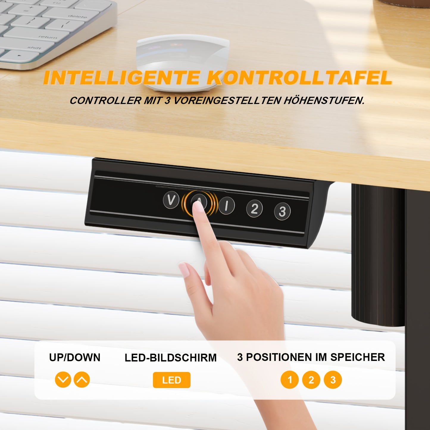Elektrisch Zit Sta Bureau – Verstelbaar Bureau – Staand Bureau – Elektrisch Bureau – Computerbureau – 3-Snelheden Hoogteverstelling – Geluidloze Motor & Kabelmanagement – Wit/Lichtbruin Houtvezelpanelen