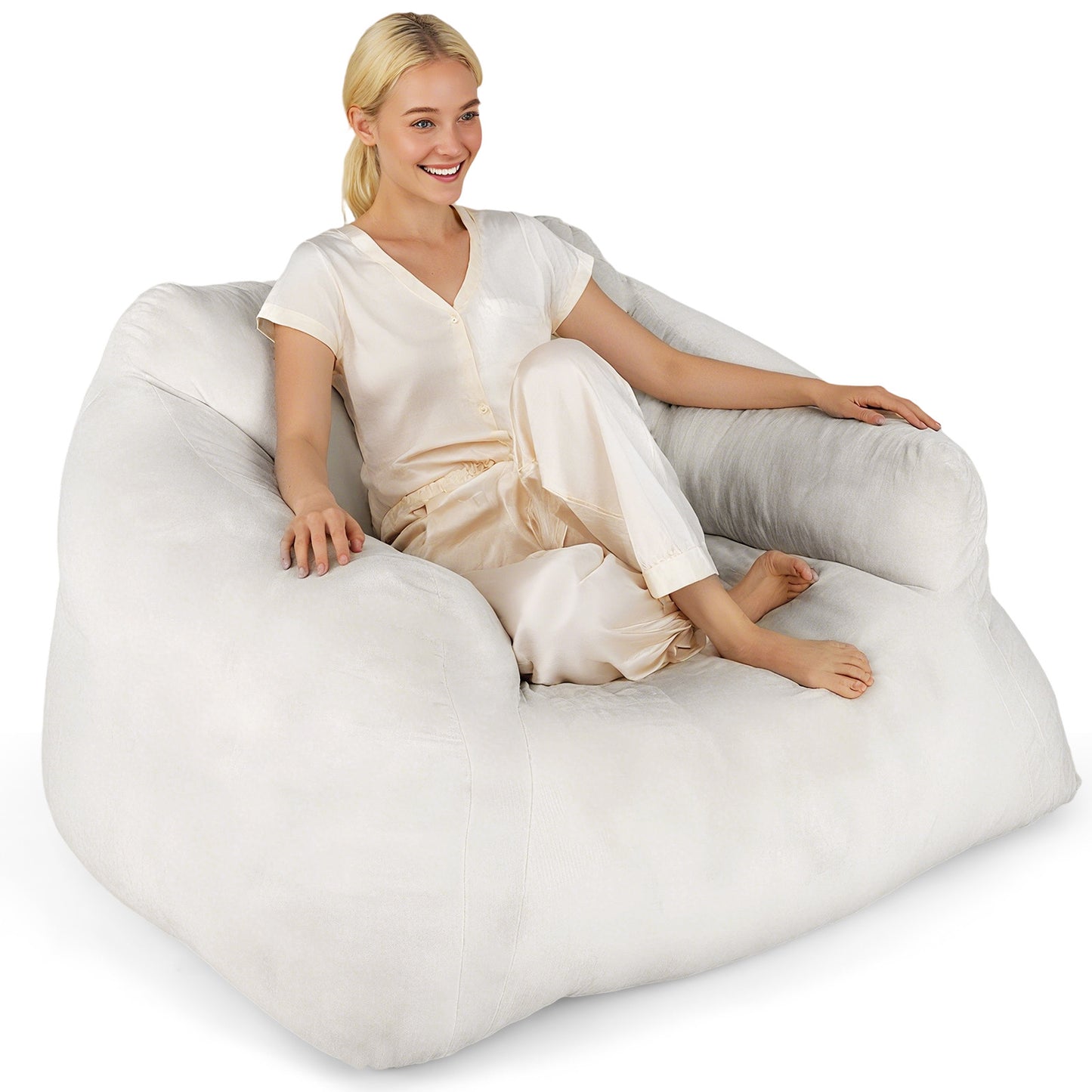 Zitzak – Zitzakstoel – Loungebank – Poef – Stoel – Beige – Ultra-Zachte Fluwelen Hoes – Antislip Onderkant