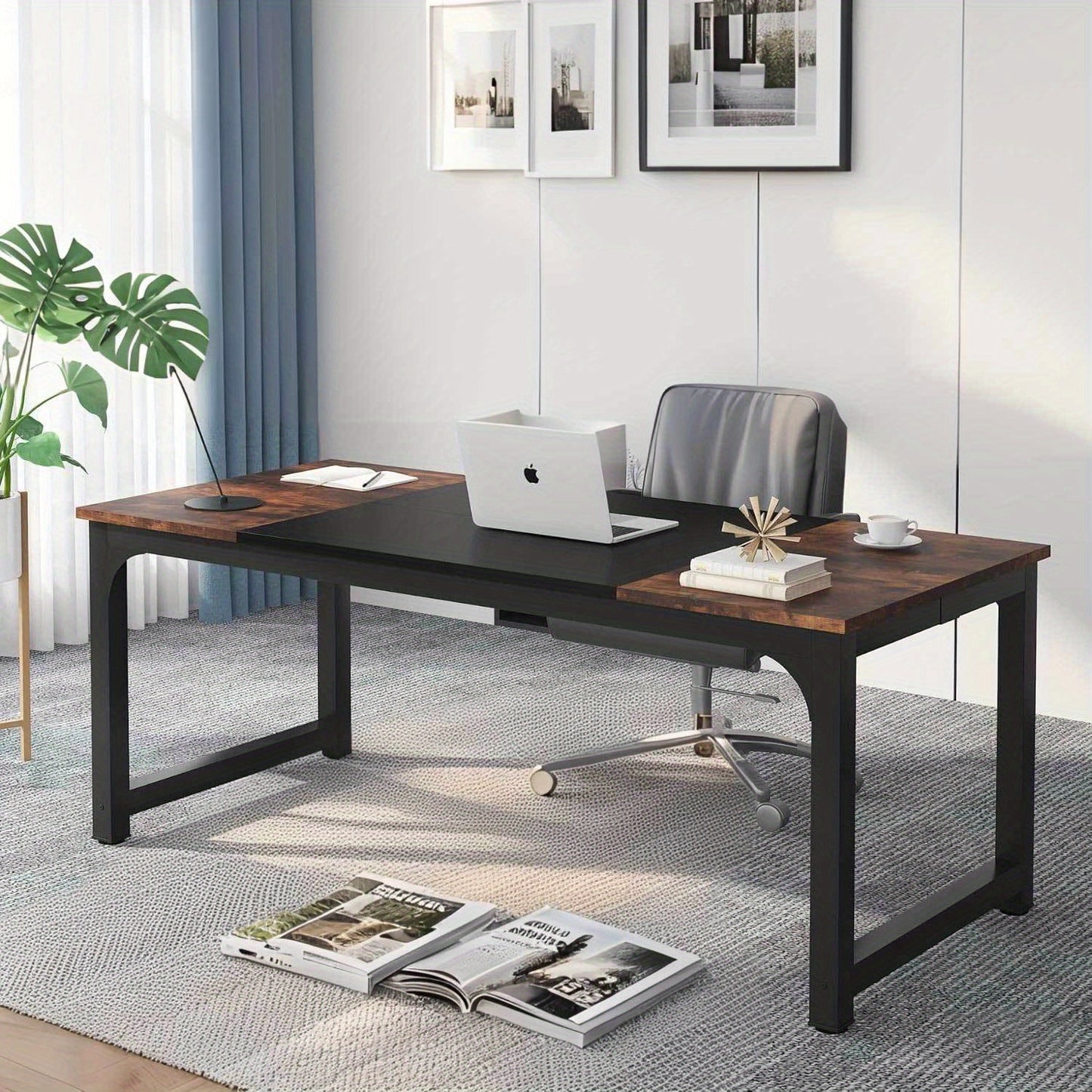 Vergadertafel – Bureautafel – Werktafel – Seminartafel – Kantoortafel – Rustiek Bruin & Zwart – E1 Spaanplaat – Stevig Metaal Frame