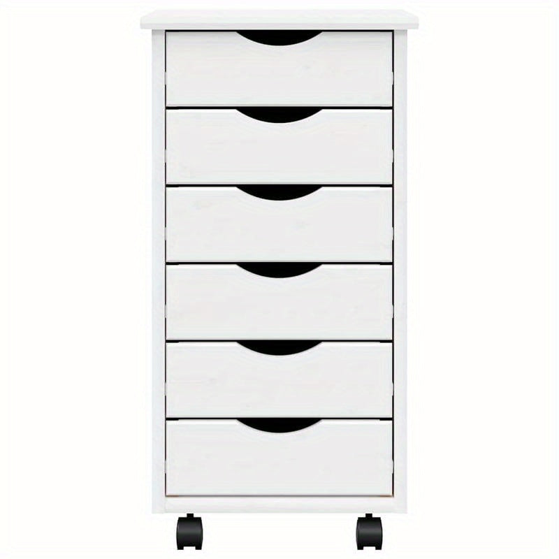 Rollende Ladenkast – Opberkkast – Mobiele Ladenunit – Bureaukast – Opbergmeubel – Massief Grenen – 5 Lades – Wit MOSS Afwerking – 68,6 cm Hoog – Ruimtebesparend – Eenvoudige Montage