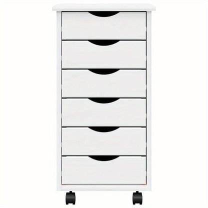 Rollende Ladenkast – Opberkkast – Mobiele Ladenunit – Bureaukast – Opbergmeubel – Massief Grenen – 5 Lades – Wit MOSS Afwerking – 68,6 cm Hoog – Ruimtebesparend – Eenvoudige Montage