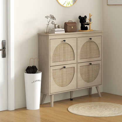 Schoenenkast – Schoenenrek – Schoenopberger – Schoenmeubel – Schoenentoren – Bohemian Stijl – 4 Compartimenten Voor 20 Paar Schoenen – Verstelbare Planken – Naturel Hout