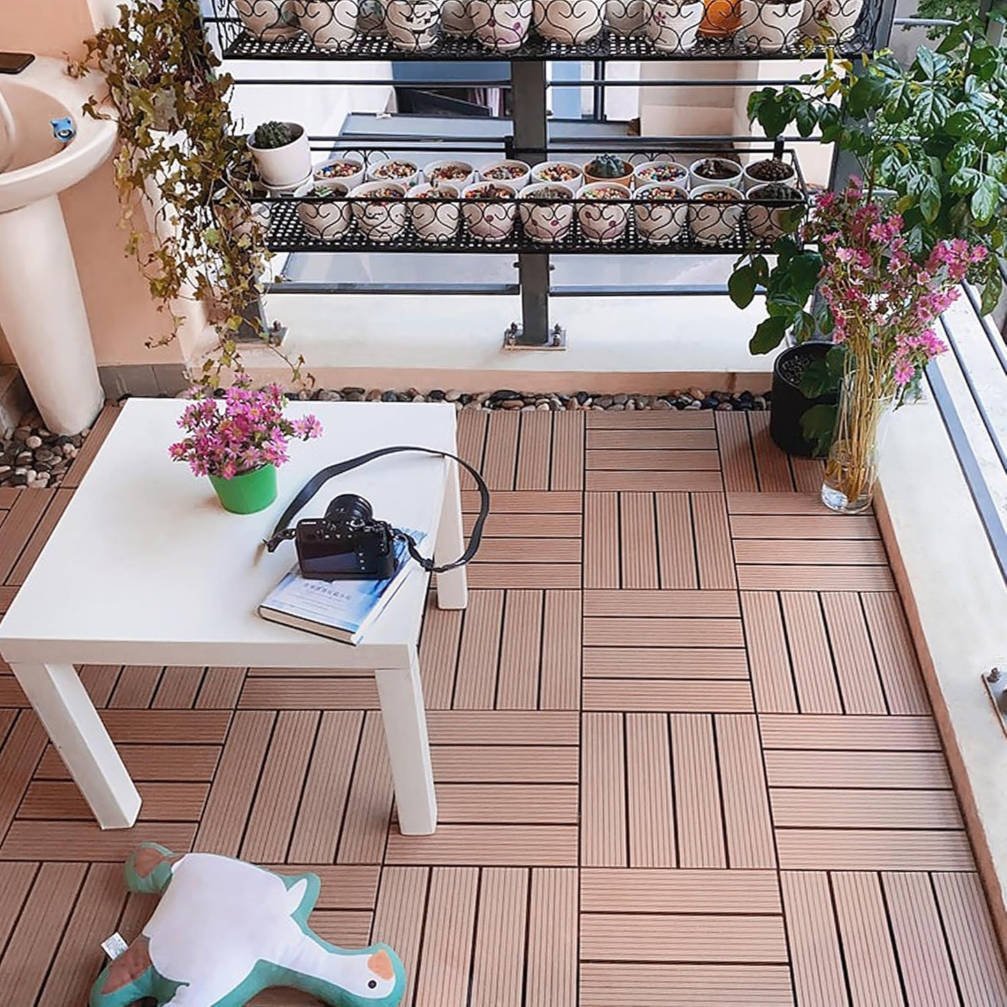 Terrastegels – Kliktegels – Balkonvloer – Patio Tegels – Buitenvloer – Lichtbruin – Duurzaam Vinyl – Eenvoudige Installatie