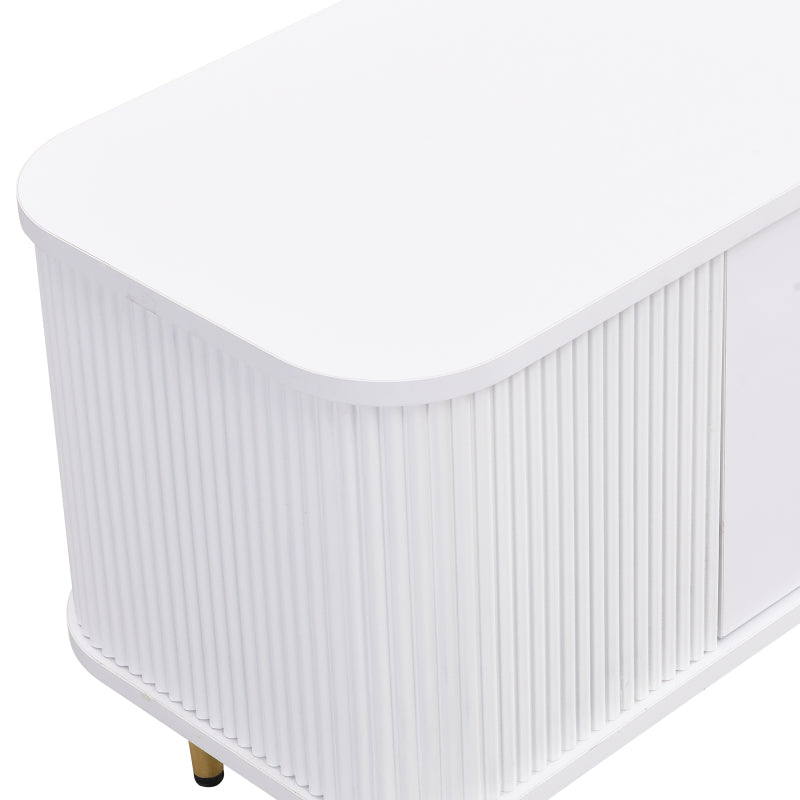 TV-meubel – TV-kast – Media meubels – Meubel voor televisie – Tv-standaard – Wit met gouden accenten – Afgeronde hoeken en golvende zijkanten – Ruime opbergruimte en compact design