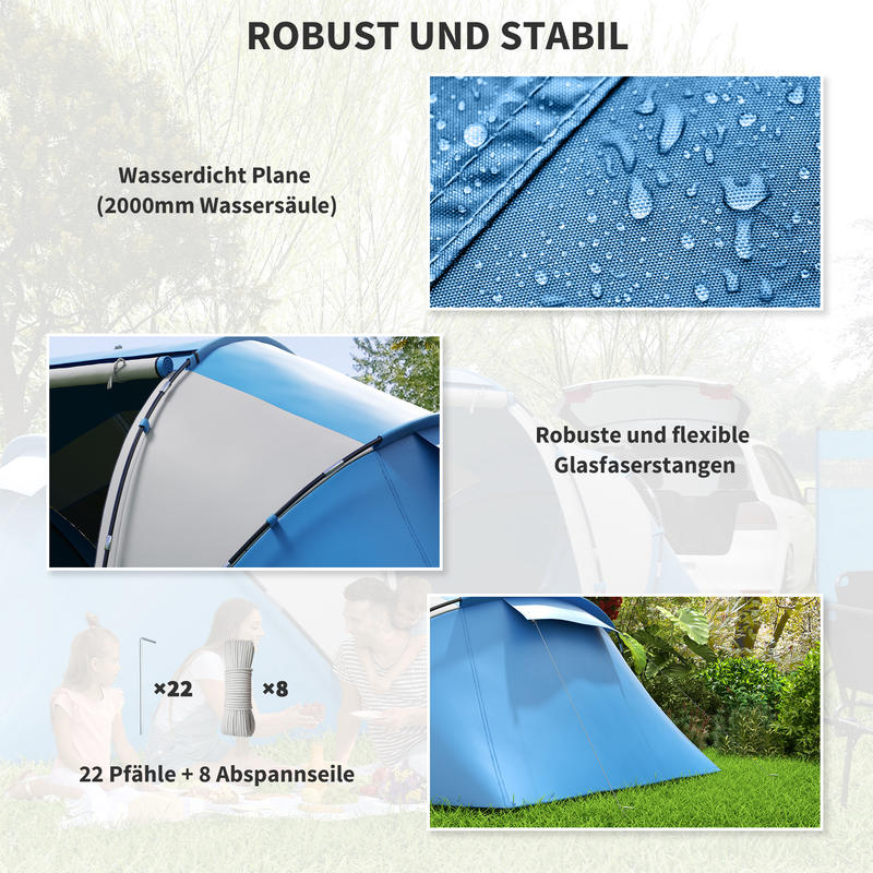 Tent – Kampeertent – Familietent – Koepeltent – Tunneltent – Ruim 4-6 Persoons – Lichtgewicht Aluminium Frame – Waterdicht Met Regenhoes & Grondzeil