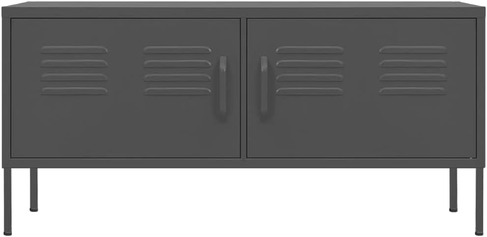 vidaXL Steel TV Cabinet - Anthracite Media Unit Stand with Shelf, Built-in Storage, Cable Management, Adjustable Height for Living Room