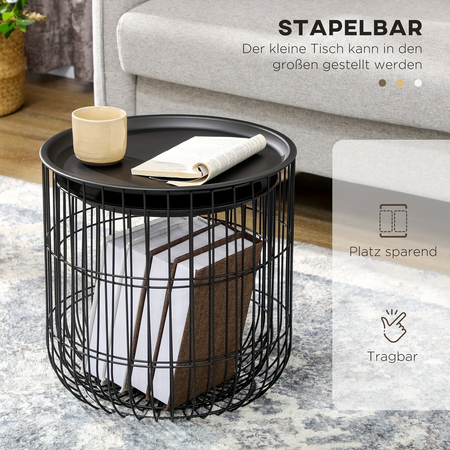 Salontafel – Bijzettafel – Koffietafel – Woonkamertafel – Zwarte Stalen Set van 2 – Met Opbergruimte – Compact & Duurzaam