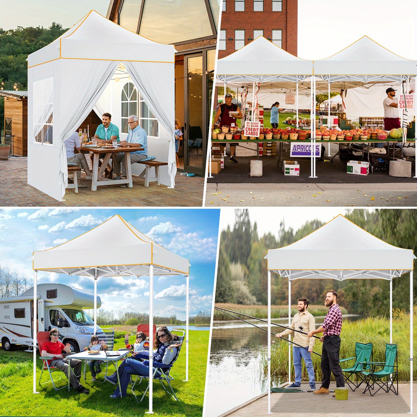 Partytent – Feesttent – Tuintent – Paviljoen – Vouwtent – Pop-up – 2×2m – Waterdicht Polyester Oxford – 4 Zijwanden Met UPF50+ Bescherming – Verstelbare Hoogte & Versterkt Zevenhoekig Stalen Frame