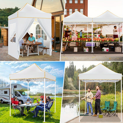 Partytent – Feesttent – Tuintent – Paviljoen – Vouwtent – Pop-up – 2×2m – Waterdicht Polyester Oxford – 4 Zijwanden Met UPF50+ Bescherming – Verstelbare Hoogte & Versterkt Zevenhoekig Stalen Frame