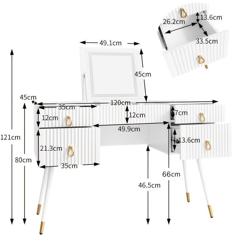 Kaptafel – Make-up tafel – Dressoir – Toiletmeubel – Schminktafel – Wit bamboe – Ruime opbergruimte – Verborgen spiegel
