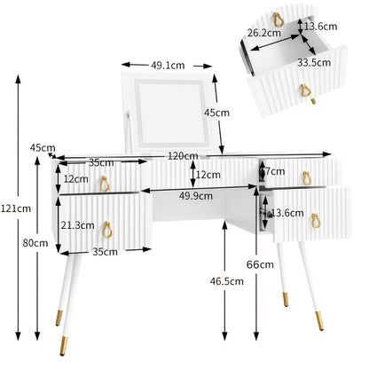 Kaptafel – Make-up tafel – Dressoir – Toiletmeubel – Schminktafel – Wit bamboe – Ruime opbergruimte – Verborgen spiegel