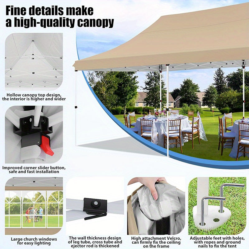 Pop-Up Tent – Voortent – Partytent – Markttent – Zonnetent – Lichtblauw – 3,05x6,1 Meter – Verwijderbare Zijwanden & Stevige Hexagonale Poten