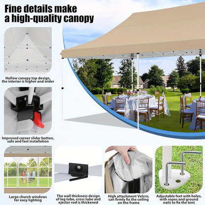 3.05x6.1meter Large Pop-Up Canopy Tent with Removable Sidewalls & Heavy-Duty Hexagonal Legs - Instant Setup, Sun-Resistant Party Wedding Event Tent with Carry Bag, Spacious Interior for Markets, Picnics, Backyard Gatherings -