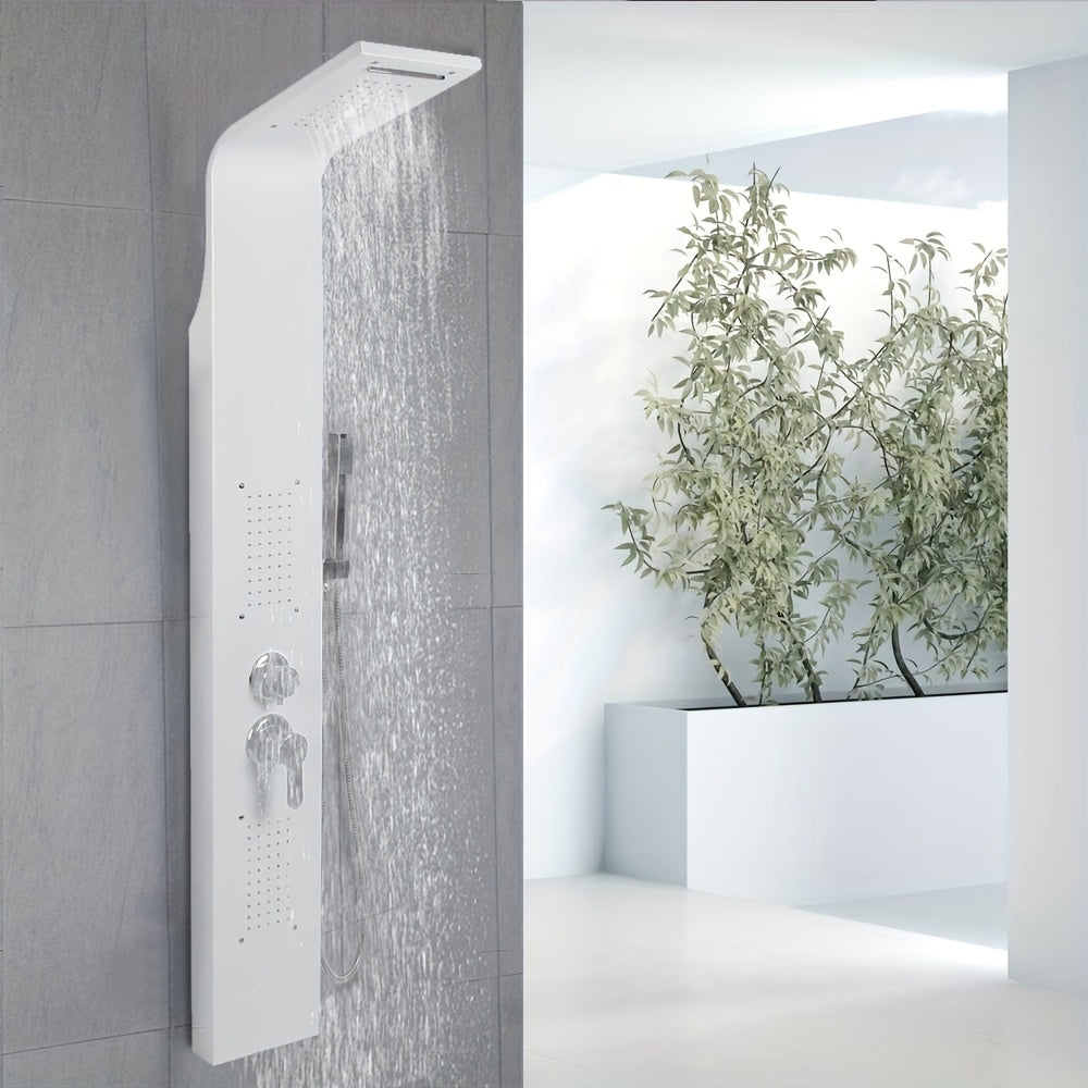 Doucheset – Douchepaneel – Douchekolom – Regendouche – Handdouche – 4-functies – Wit Metaal – 140 cm Hoog