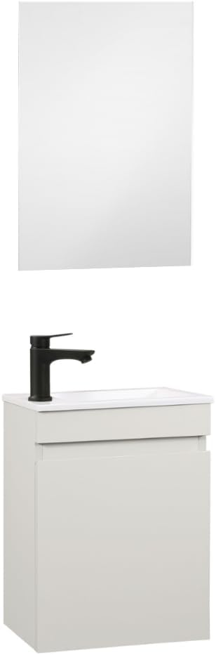 washbasin with base cabinet 40 cm pre-assembled small (cashmere, With mirror) - QUORE