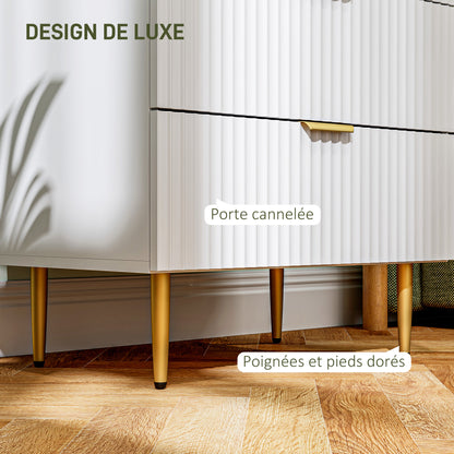 Ladekast – Ladenkast – Commode – Opbergkast – Dressoir – Modern Design – 4 Ruime Lades – MDF Wit Met Gouden Details – 60x40x96 cm