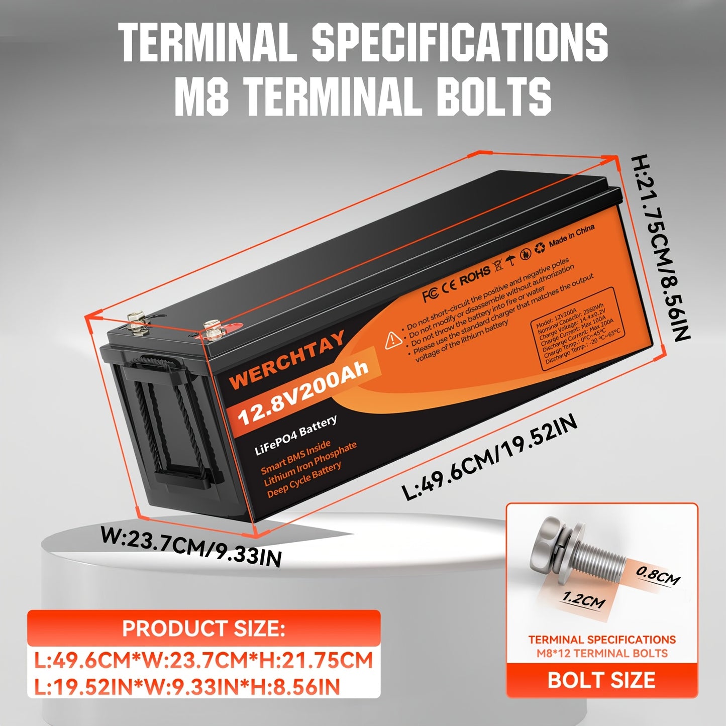 Lithium Accu – LiFePO4 Accu – Oplaadbare Batterij – Deep Cycle Accu – Solar Accu – 12,8V 200Ah – Slim BMS Systeem & 15.000+ Levenscycli