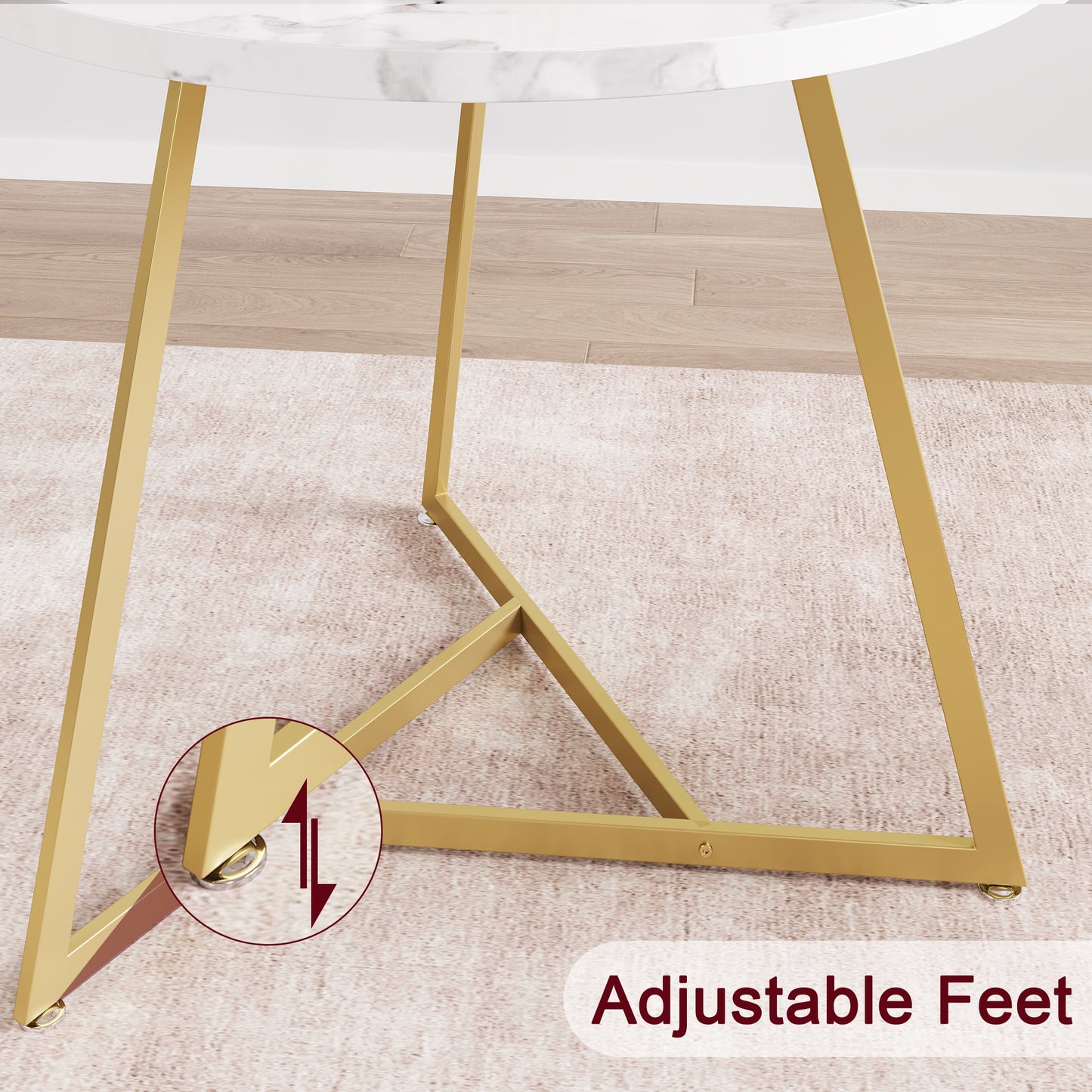 Eettafel Set – Eethoek – Keukentafel Set – Zitgroep – Eetkamer Set – Ronde Tafel 80 cm – MDF Marmerlook Met Gouden Metalen Frame – Compact & Duurzaam