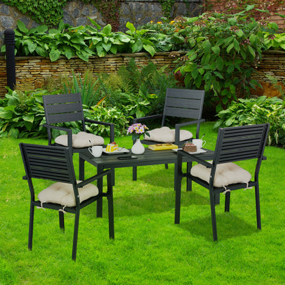 Tuinstoelen – Buitensstoel – Balkonstoel – Terrasstoel – Tuinmeubelstoel – Set Van 4 – Zwart Met Houtlook – Weerbestendig Staal En HDPE