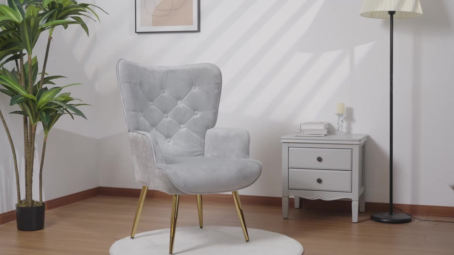 Fauteuil – Accentstoel – Relaxstoel – Leunstoel – Loungefauteuil – Fluwelen Bekleding – Wingback Design – Memory Foam Zitting – Metalen Frame Met Gouden Poten – Groen