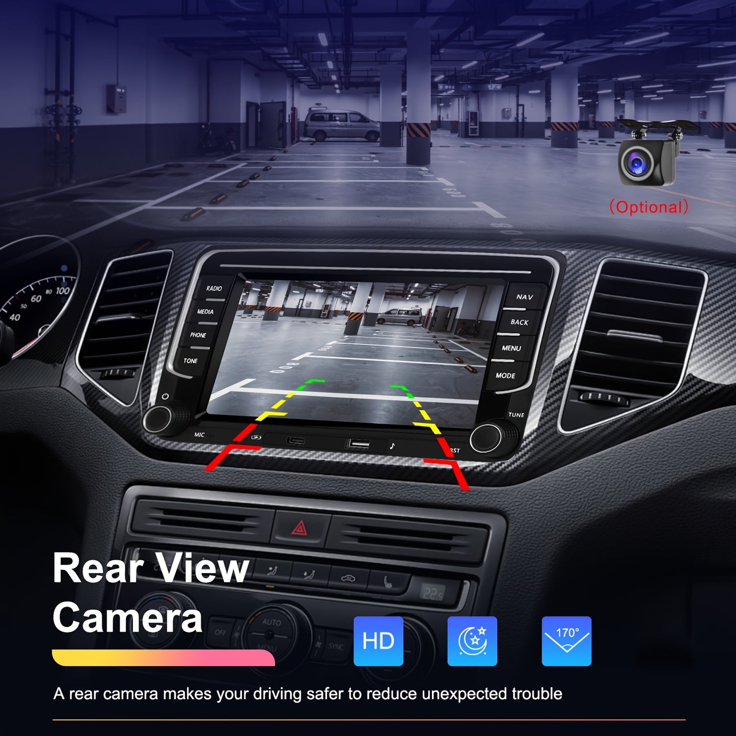 Autoradio – Car Multimedia Systeem – Double Din Stereo – Touchscreen Radio – GPS Navigatie – 7 Inch HD Scherm – AHD Achteruitrijcamera met Microfoon
