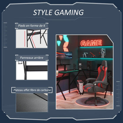 Hoekgamingbureau – Gamingbureau – Computerbureau – Werkbureau – Bureau hoekmodel – Carbon fiber textuur – Verstelbare schermplank – Metalen frame zwart
