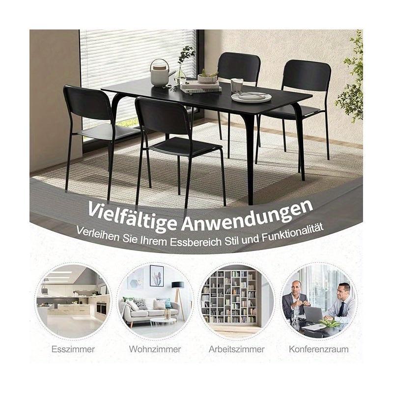 Set of 4 Dining Room Chairs, Stackable Kitchen Chairs with Backrest & Metal Legs, Polypropylene Seat, Chair without Armrests, Stacking Chairs for Dining Room, Living Room, Restaurant (Black)