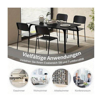 Set of 4 Dining Room Chairs, Stackable Kitchen Chairs with Backrest & Metal Legs, Polypropylene Seat, Chair without Armrests, Stacking Chairs for Dining Room, Living Room, Restaurant (Black)