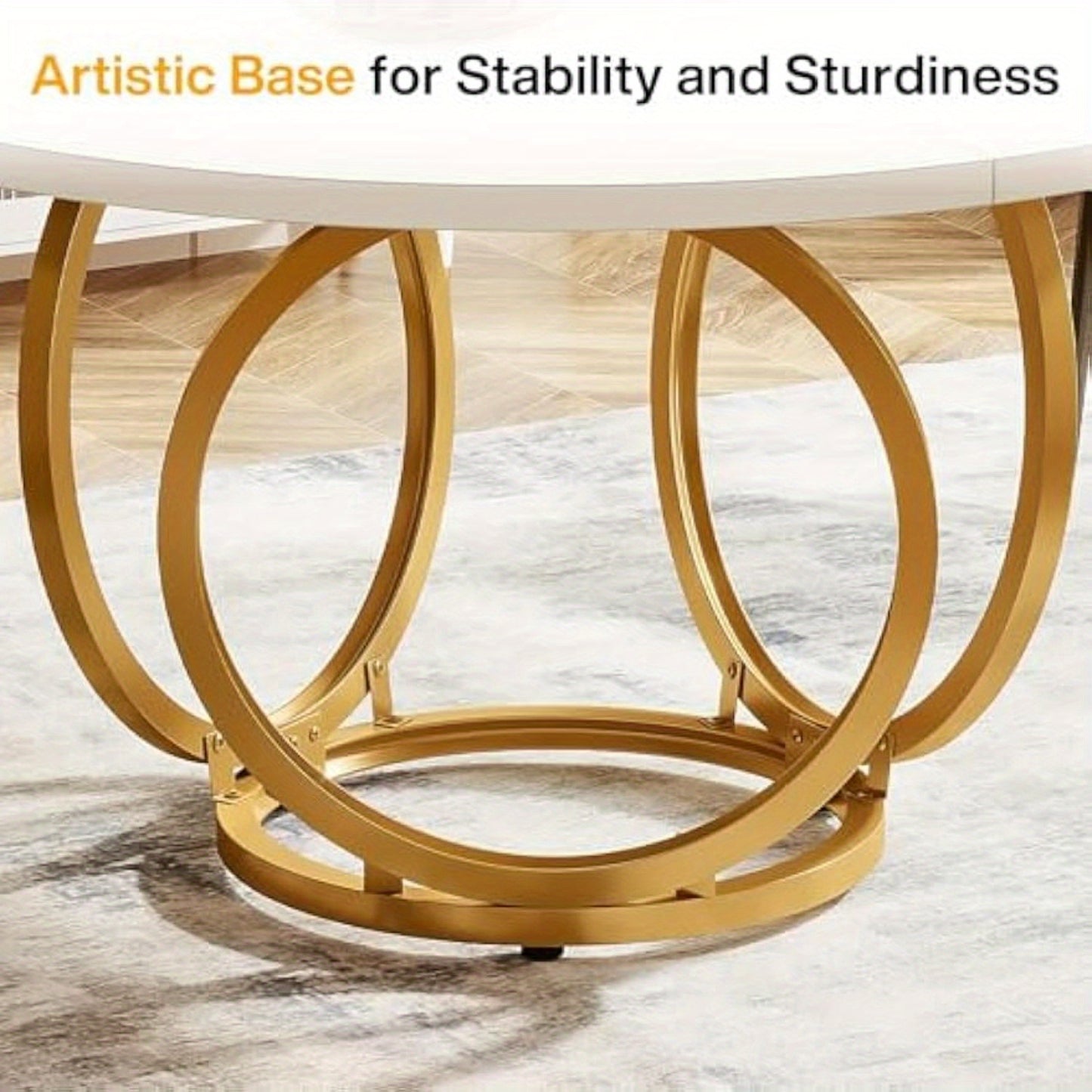 Ronde Eettafel – Ronde Tafel – Keukentafel – Eetkamertafel – Salontafel – MDF Tafelblad – Gouden Metalen Onderstel – 120 cm Diameter – Geschikt Voor 4-6 Personen