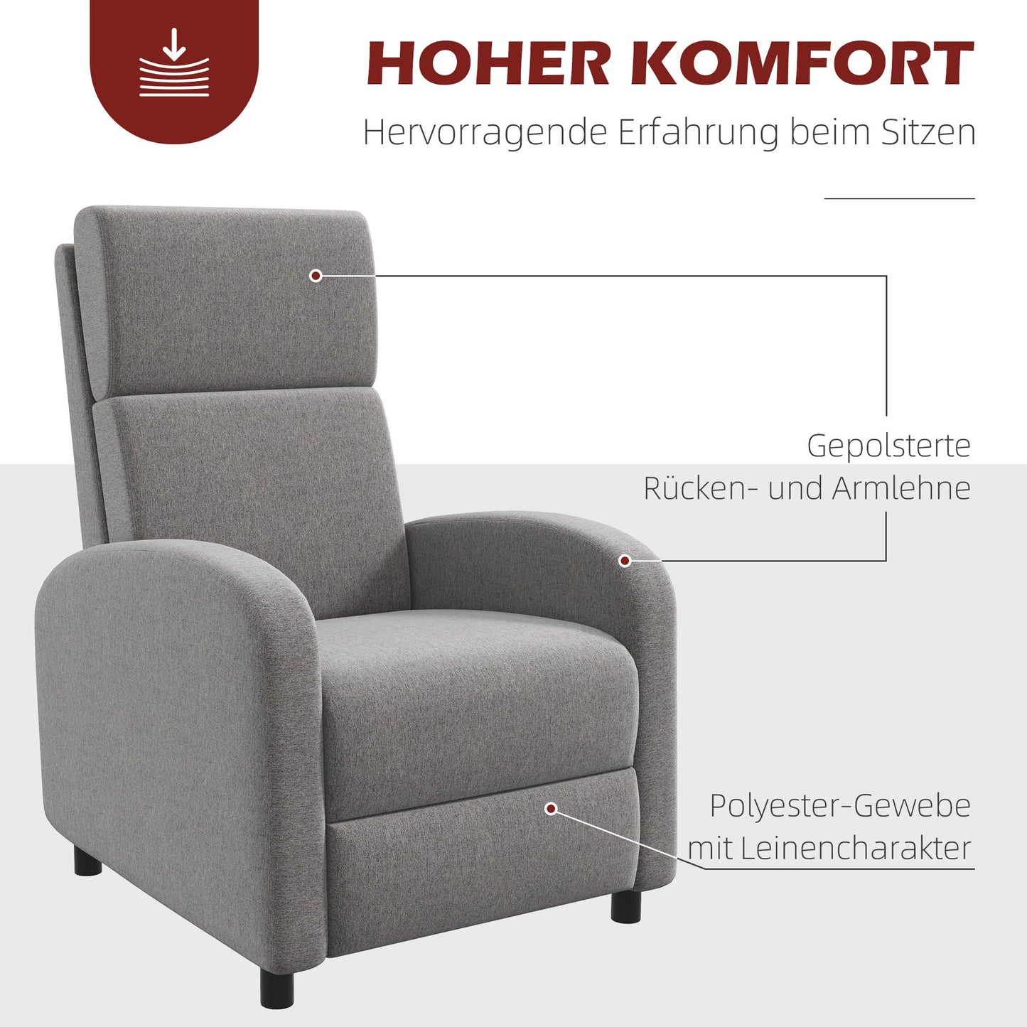 Relaxfauteuil – Relaxstoel – Zetel – Lounger – Fauteuil Grijs – Verstelbare Rugleuning Tot 160° – Inklapbare Voetensteun