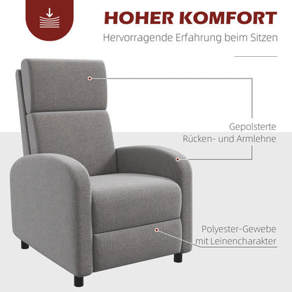 Relaxfauteuil – Relaxstoel – Zetel – Lounger – Fauteuil Grijs – Verstelbare Rugleuning Tot 160° – Inklapbare Voetensteun