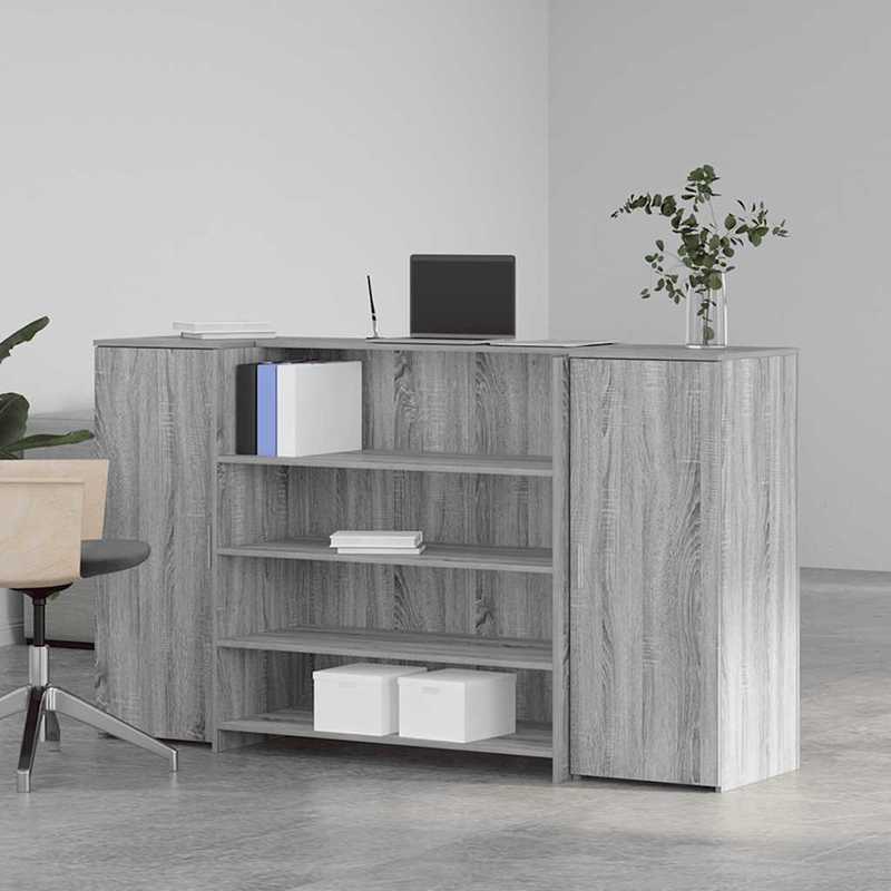 Receptiebalie – Ontvangstbalie – Balie – Kantoorbalie – Houten Balie – Ruim Werkblad 180x50x103,5 cm – Duurzaam Houtfineer Grijs-Wit