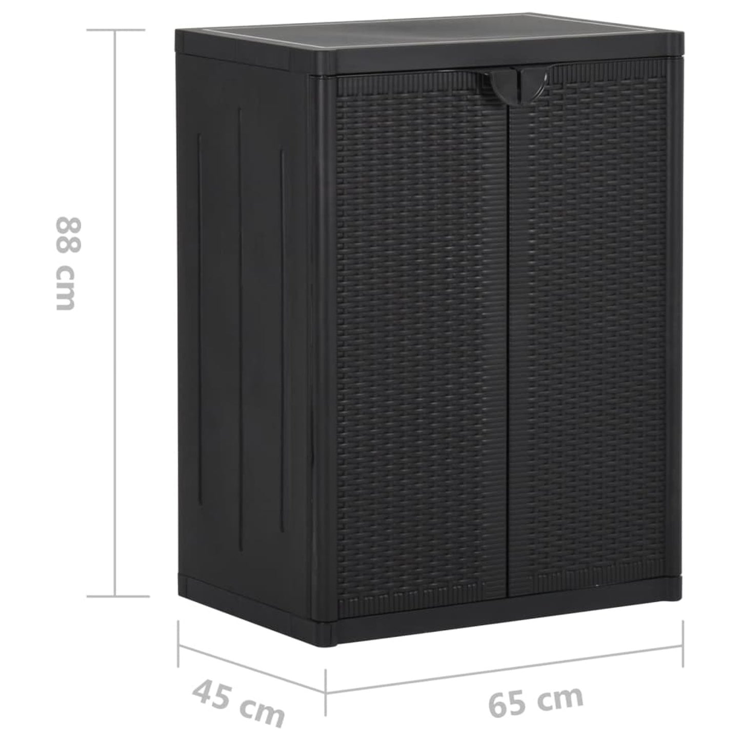Tuinkast – Tuinopbergkast – Tuinkist – Buitenkast – Berging – Zwart – Compact 65x45x88 cm – PP Rattan Look