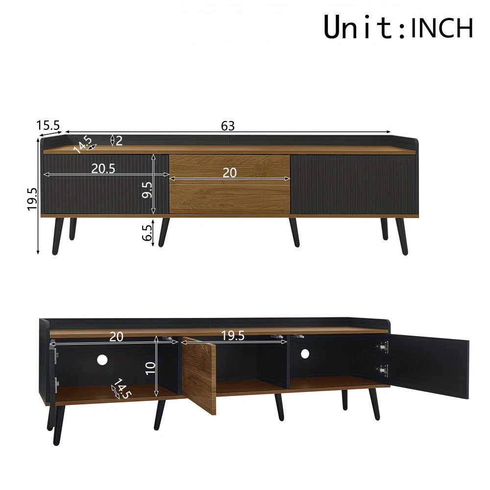 Tv-meubel – Tv-kast – Tv-stand – Dressoir – Media-kast – Compact Design – Zwart & Natuurlijk Hout – 160x39x49,5 cm – Duurzame Constructie